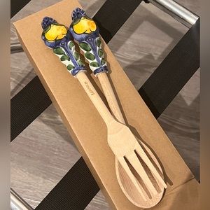 Amalfi Coast Ceramic Wood Salad Spoon and Fork Set